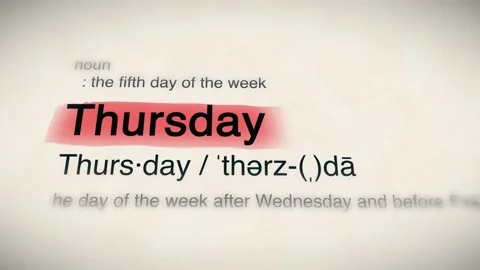 The Word Thursday in a Dictionary Animation Stock Footage 302031818