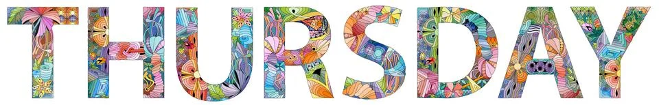 Word THURSDAY. Vector zentangle object for decoration Illustrazione stock