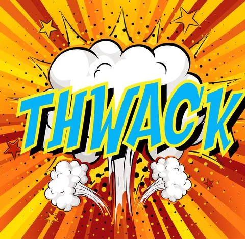 Word Thwack on comic cloud explosion background Stock Illustration
