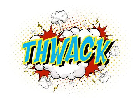 Word Thwack on comic cloud explosion background Illustrazione stock