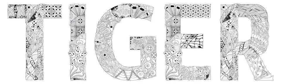 Word tiger. Vector zentangle object for coloring Stock Illustration