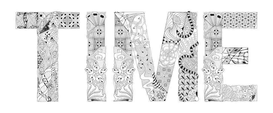Word TIME for coloring. Vector decorative zentangle object Ilustración de archivo