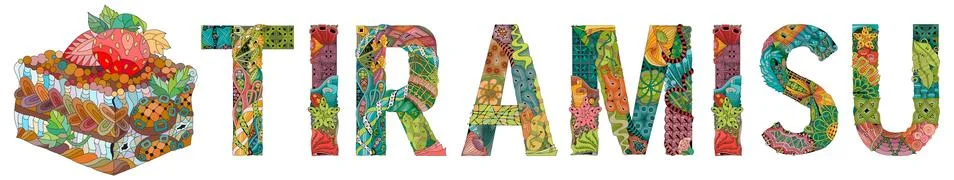Word Tiramisu. Vector zentangle object for decoration Illustration