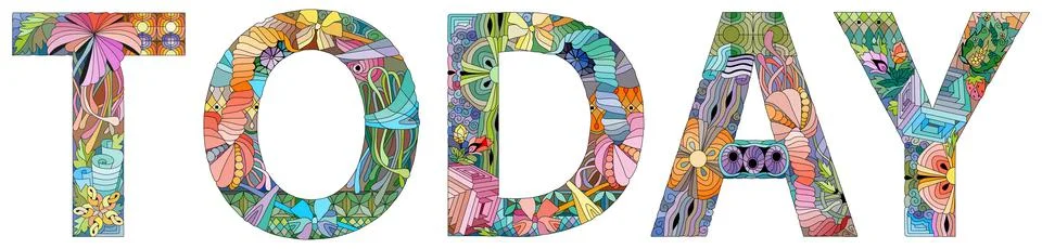Word TODAY. Vector zentangle object for decoration Stock Illustration