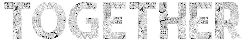 Word TOGETHER. Vector zentangle object for coloring Stock Illustration