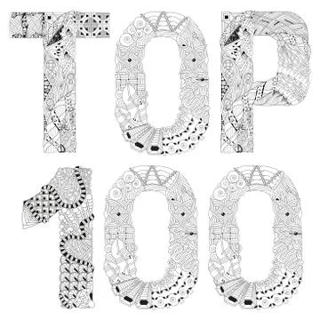 Word TOP 100 for coloring. Vector decorative zentangle object Stockillustratie