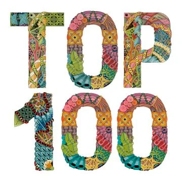 Word TOP 100. Vector decorative zentangle object Stock Illustration