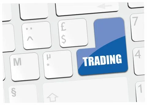 The word "trading" written on a computer keyboard Stock Illustration
