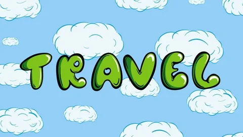 Word travel on clouds back Video stock 114176619