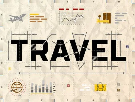 Word TRAVEL as technical blueprint drawing Stock Illustration