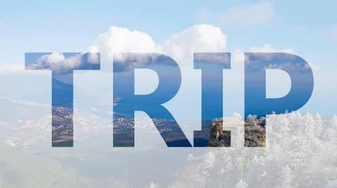 Word TRIP over nature landscape. Double expo Stock Photos