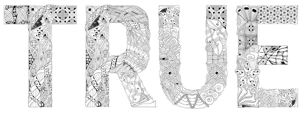Word TRUE for coloring. Vector decorative zentangle object Stock Illustration