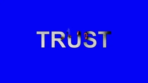 The Word Trust Burning in Flames to Ashes on a Blue Screen Background Stock Footage 61037969