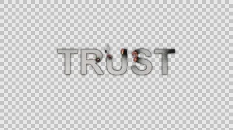 The Word Trust Burning in Flames to Ashes in Alpha Channel Stock Footage 61046911