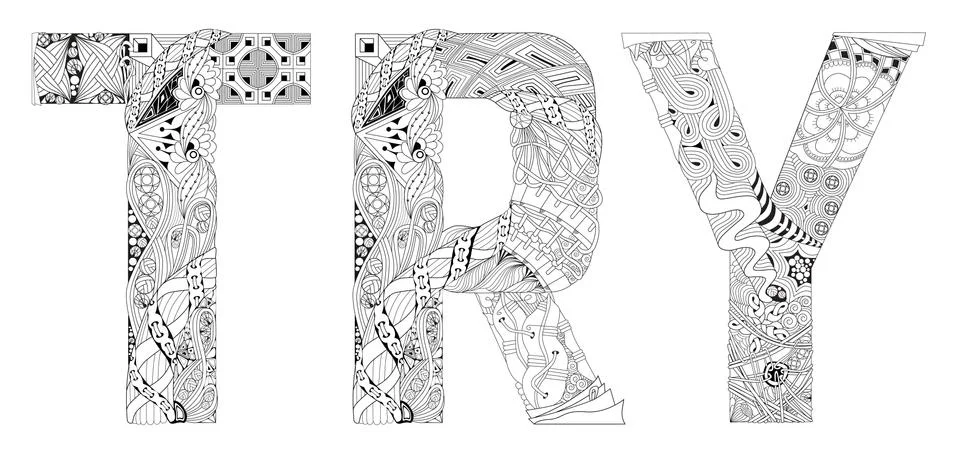 Word TRY for coloring. Vector decorative zentangle object Иллюстрация