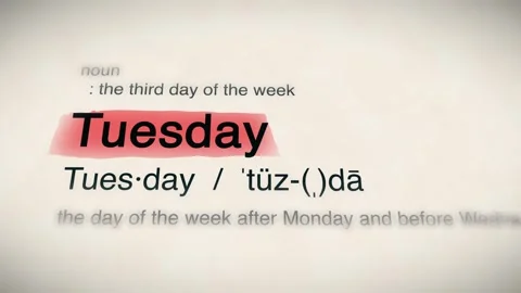 The Word Tuesday in a Dictionary Animation Stock Footage 302031890