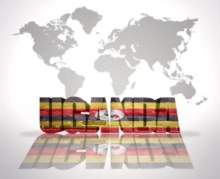 Word Uganda on a world map background Illustrazione stock