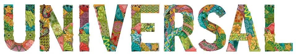 Word UNIVERSAL. Vector zentangle object for decoration Illustrazione stock