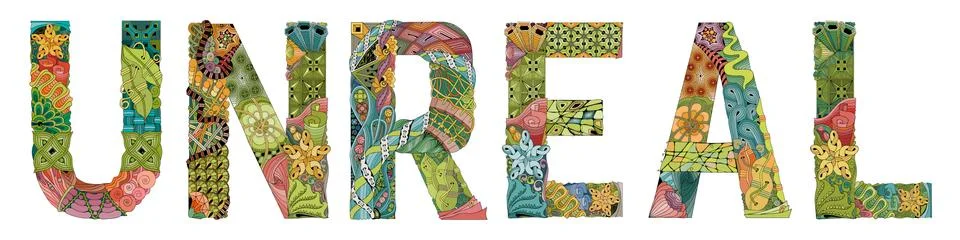 Word UNREAL. Vector zentangle object for decoration 스톡 일러스트