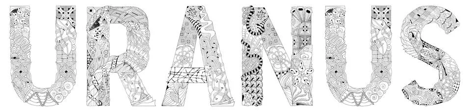 Word Uranus. Vector zentangle object for coloring Stock Illustration