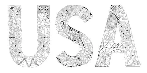 Word USA for coloring. Vector decorative zentangle object Stock Illustration