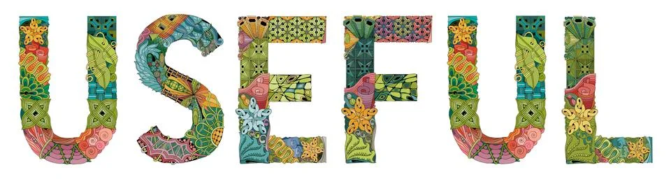 Word USEFUL. Vector zentangle object for decoration Stock Illustration