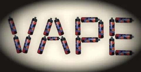 Word vape written with multiple vape images with cool eye effect Stock Photos