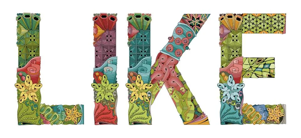 Word LIKE. Vector zentangle object for decoration Illustrazione stock