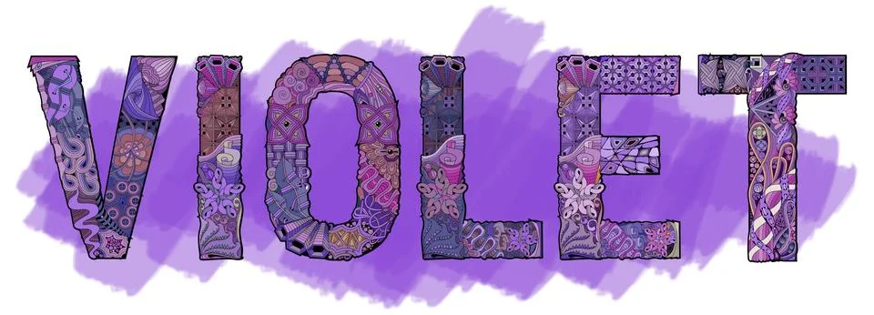 Word VIOLET. Vector decorative zentangle object for decoration Illustrazione stock