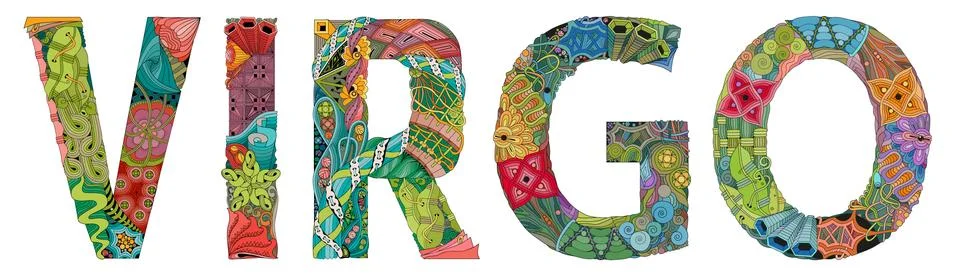 Word VIRGO. Vector zentangle object for decoration Illustrazione stock