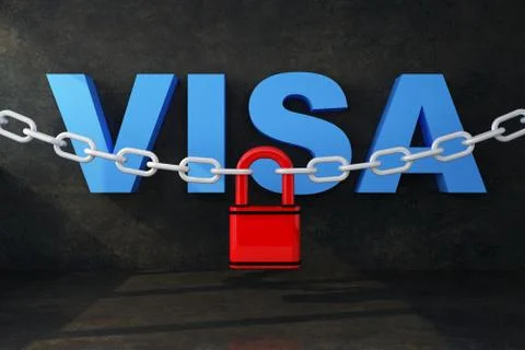 Word visa under chain with lock Stock Illustration
