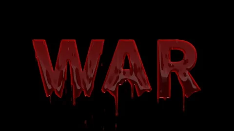 Word war on black screen painted in red bloody liquid dripping down abundantly Video stock 253749236