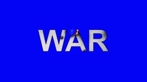 The Word War Burning in Flames to Ashes on a Blue Screen Background Stock Footage 61038543