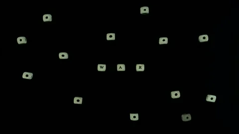 The word war made of cubes on a black background with cubes with bullet holes Stock Footage 171758712