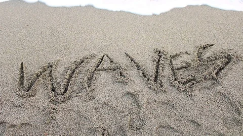 The word wave written on the sand Stock Footage 108046136