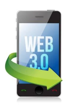 Word web 3.0 on a cell phone, seo concept illustration design Stock Illustration