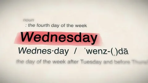 The Word Wednesday in a Dictionary Animation Stock Footage 302031896