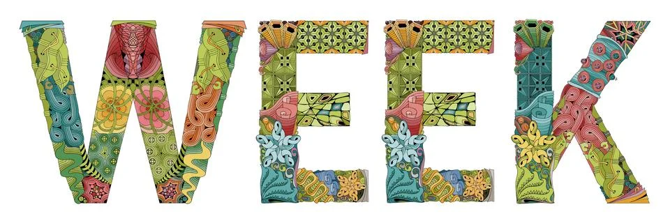 Word WEEK. Vector decorative zentangle object Illustrazione stock