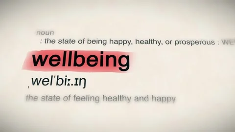 The Word Wellbeing in a Dictionary Animation Stock Footage 302032664