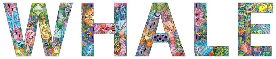 Word WHALE. Vector zentangle object for decoration Иллюстрация