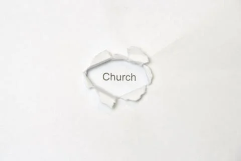 Word on white isolated background through the wound hole in the paper. Stock Photos