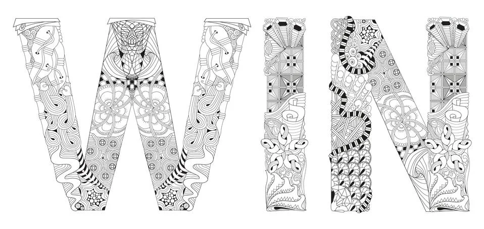 Word WIN for coloring. Vector decorative zentangle object Ilustración de archivo