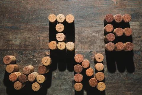 Word WINE made from corks Stock Photos