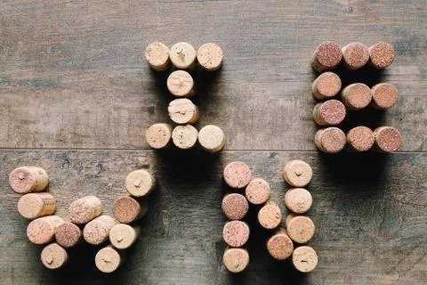 Word WINE made from corks Stock Photos