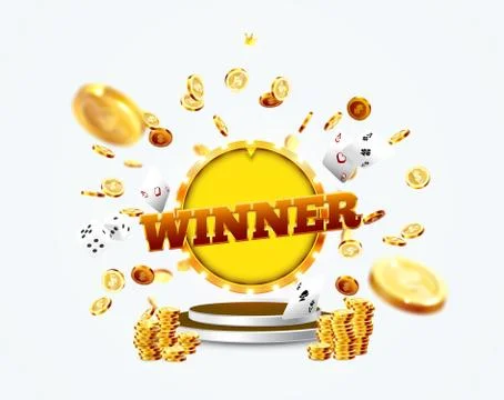 The word Winner, surrounded by a luminous frame and attributes of gambling, o Stock Illustration