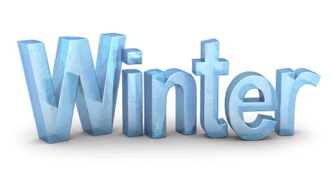 Word Winter from ice, on white background Illustrazione stock
