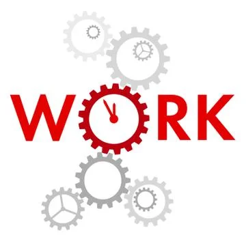 Word 'Work' with big gear instead 'O' 스톡 일러스트