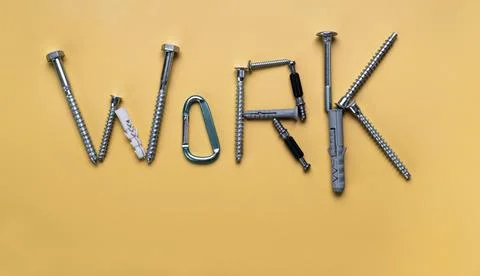 Word Work with copy space, bolt. Industrial banner Stock Photos