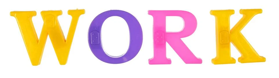 The word work is lined with multicolored plastic Foto stock