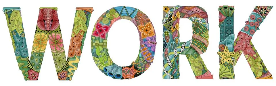 Word WORK. Vector zentangle object for decoration Stock Illustration